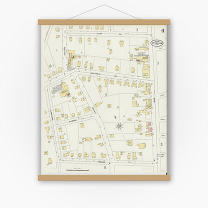 Old map wall art mockup — magnetic wood frame on white wall — Sanborn Fire Insurance Map from Stoneham, Middlesex County, Massachusetts (1897), Sheet #0004