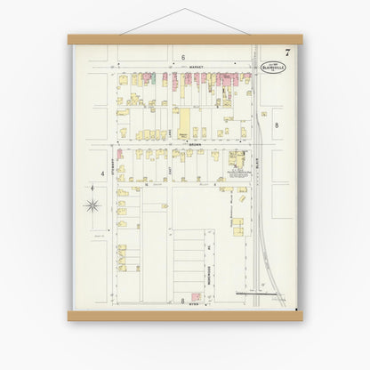 Old map wall art mockup — magnetic wood frame on white wall — Sanborn Fire Insurance Map from Blairsville, Indiana County, Pennsylvania (1897), Sheet #0007