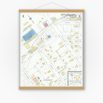 Old map wall art mockup — magnetic wood frame on white wall — Sanborn Fire Insurance Map from Crystal Lake, McHenry County, Illinois (1929), Sheet #0005