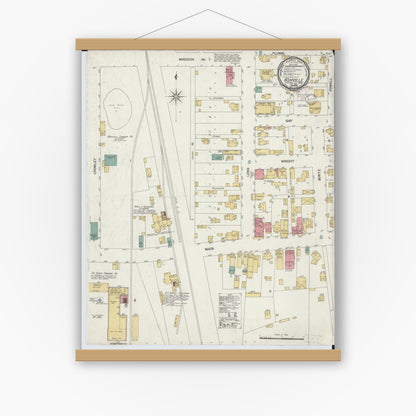 Old map wall art mockup — magnetic wood frame on white wall — Sanborn Fire Insurance Map from Ashville, Pickaway County, Ohio (1901), Sheet #0001