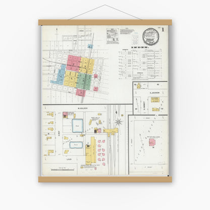 Old map wall art mockup — magnetic wood frame on white wall — Sanborn Fire Insurance Map from Virden, Macoupin County, Illinois (1900) - Complete Map Set