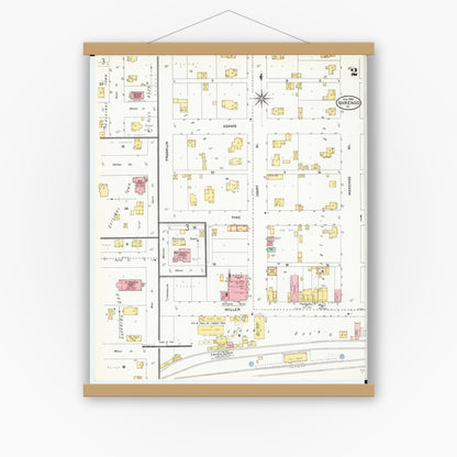 Old map wall art mockup — magnetic wood frame on white wall — Sanborn Fire Insurance Map from Marengo, Iowa County, Iowa (1906), Sheet #0002
