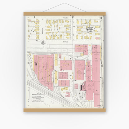 Old map wall art mockup — magnetic wood frame on white wall — Sanborn Fire Insurance Map from Michigan City, La Porte County, Indiana (1899), Sheet #0011