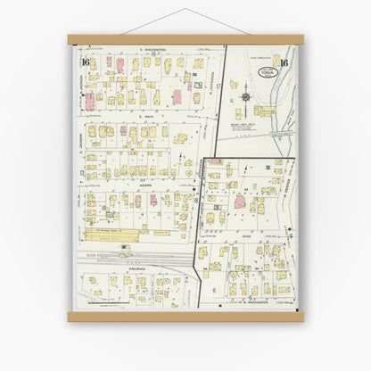 Old map wall art mockup — magnetic wood frame on white wall — Sanborn Fire Insurance Map from Ionia, Ionia County, Michigan (1924), Sheet #0016