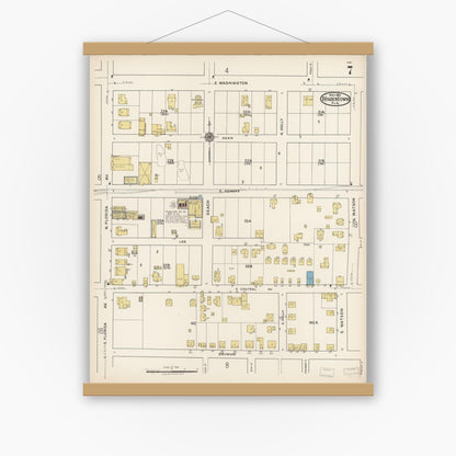 Old map wall art mockup — magnetic wood frame on white wall — Sanborn Fire Insurance Map from Bradentown, Manatee County, Florida (1922), Sheet #0007