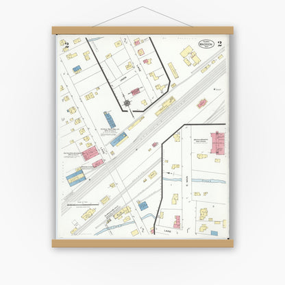 Old map wall art mockup — magnetic wood frame on white wall — Sanborn Fire Insurance Map from Madison, Lake County, Ohio (1924), Sheet #0002