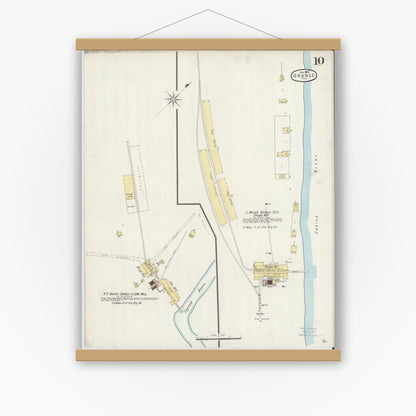 Old map wall art mockup — magnetic wood frame on white wall — Sanborn Fire Insurance Map from Orange, Orange County, Texas (1896), Sheet #0010