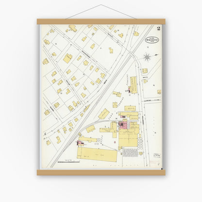 Old map wall art mockup — magnetic wood frame on white wall — Sanborn Fire Insurance Map from Winchester, Middlesex County, Massachusetts (1899), Sheet #0002