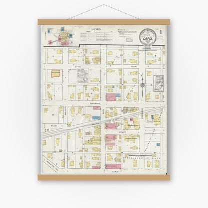 Old map wall art mockup — magnetic wood frame on white wall — Sanborn Fire Insurance Map from Lapel, Madison County, Indiana (1918) - Complete Map Set