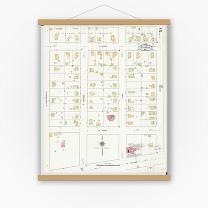 Old map wall art mockup — magnetic wood frame on white wall — Sanborn Fire Insurance Map from Sturgis, Saint Joseph County, Michigan (1911), Sheet #0005
