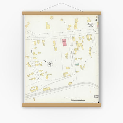 Old map wall art mockup — magnetic wood frame on white wall — Sanborn Fire Insurance Map from Groton, Middlesex County, Massachusetts (1906), Sheet #0003