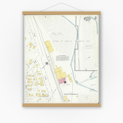 Old map wall art mockup — magnetic wood frame on white wall — Sanborn Fire Insurance Map from Phillips, Price County, Wisconsin (1909), Sheet #0005