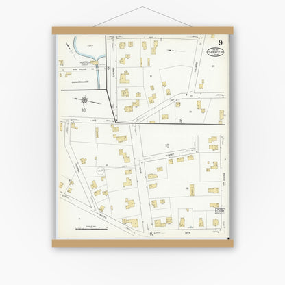 Old map wall art mockup — magnetic wood frame on white wall — Sanborn Fire Insurance Map from Spencer, Worcester County, Massachusetts (1912), Sheet #0009