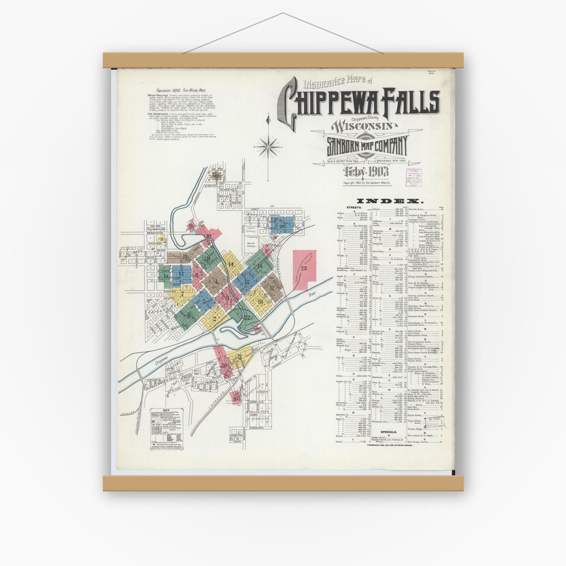 Old map wall art mockup — magnetic wood frame on white wall — Sanborn Fire Insurance Map from Chippewa Falls, Chippewa County, Wisconsin (1903) - Complete Map Set