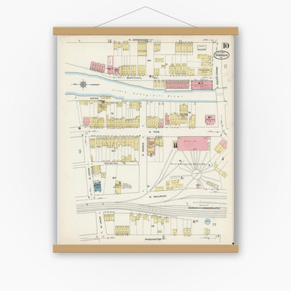 Old map wall art mockup — magnetic wood frame on white wall — Sanborn Fire Insurance Map from Tamaqua, Schuylkill County, Pennsylvania (1915), Sheet #0010