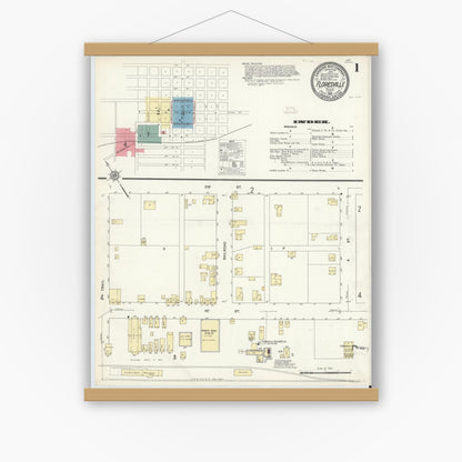 Old map wall art mockup — magnetic wood frame on white wall — Sanborn Fire Insurance Map from Floresville, Wilson County, Texas (1912) - Complete Map Set