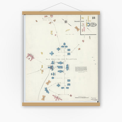 Old map wall art mockup — magnetic wood frame on white wall — Sanborn Fire Insurance Map from Gallipolis, Gallia County, Ohio (1916), Sheet #0018