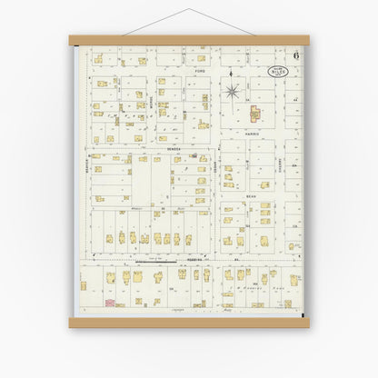 Old map wall art mockup — magnetic wood frame on white wall — Sanborn Fire Insurance Map from Niles, Trumbull County, Ohio (1898), Sheet #0006