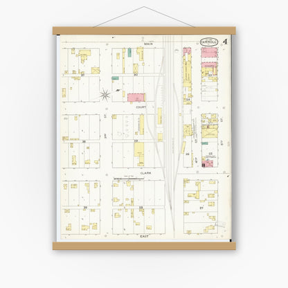 Old map wall art mockup — magnetic wood frame on white wall — Sanborn Fire Insurance Map from Carroll, Carroll County, Iowa (1893), Sheet #0004