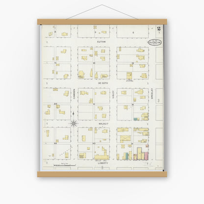 Old map wall art mockup — magnetic wood frame on white wall — Sanborn Fire Insurance Map from Glencoe, Mcleod County, Minnesota (1893), Sheet #0002