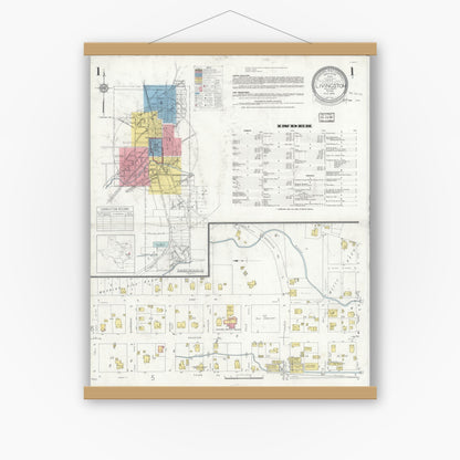 Old map wall art mockup — magnetic wood frame on white wall — Sanborn Fire Insurance Map from Livingston, Polk County, Texas (1935), Sheet #0001