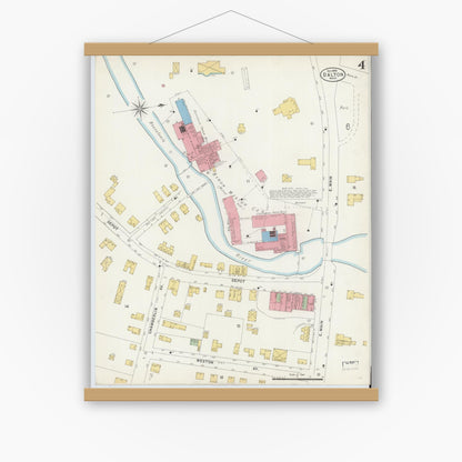 Old map wall art mockup — magnetic wood frame on white wall — Sanborn Fire Insurance Map from Dalton, Berkshire County, Massachusetts (1898), Sheet #0004
