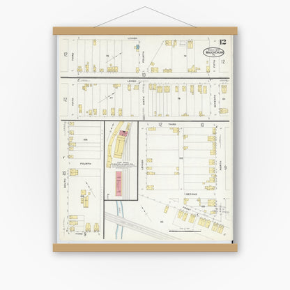 Old map wall art mockup — magnetic wood frame on white wall — Sanborn Fire Insurance Map from Mauch Chunk, Carbon County, Pennsylvania (1908), Sheet #0012