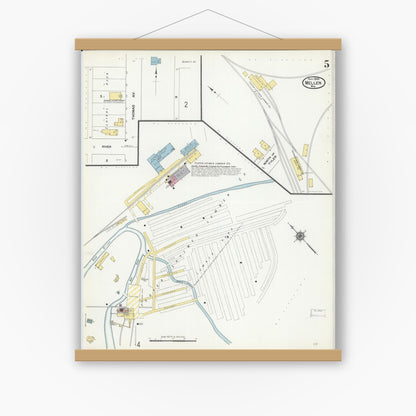 Old map wall art mockup — magnetic wood frame on white wall — Sanborn Fire Insurance Map from Mellen, Ashland County, Wisconsin (1909), Sheet #0005