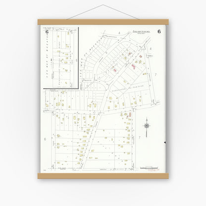 Old map wall art mockup — magnetic wood frame on white wall — Sanborn Fire Insurance Map from Glen Ellyn, Du Page County, Illinois (1940), Sheet #0006