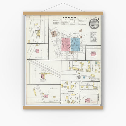 Old map wall art mockup — magnetic wood frame on white wall — Sanborn Fire Insurance Map from Howell, Livingston County, Michigan (1892), Sheet #0001