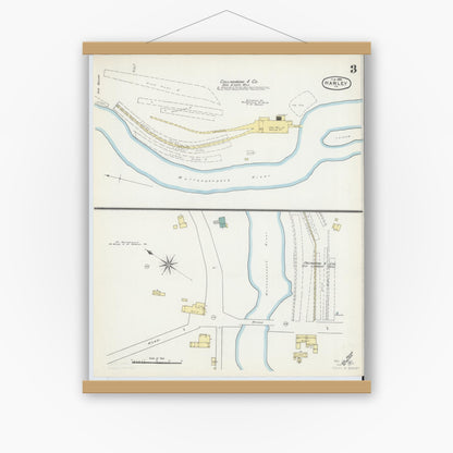 Old map wall art mockup — magnetic wood frame on white wall — Sanborn Fire Insurance Map from Hawley, Wayne County, Pennsylvania (1892), Sheet #0003