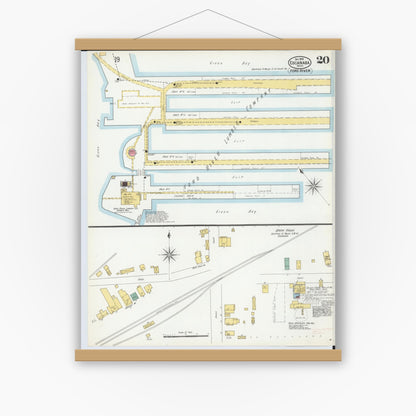 Old map wall art mockup — magnetic wood frame on white wall — Sanborn Fire Insurance Map from Escanaba, Delta County, Michigan (1899), Sheet #0020