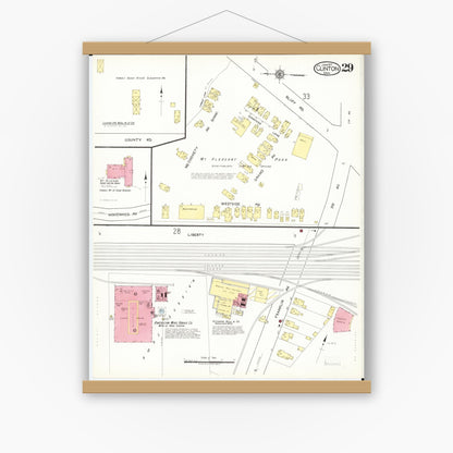Old map wall art mockup — magnetic wood frame on white wall — Sanborn Fire Insurance Map from Clinton, Clinton County, Iowa (1917), Sheet #0029