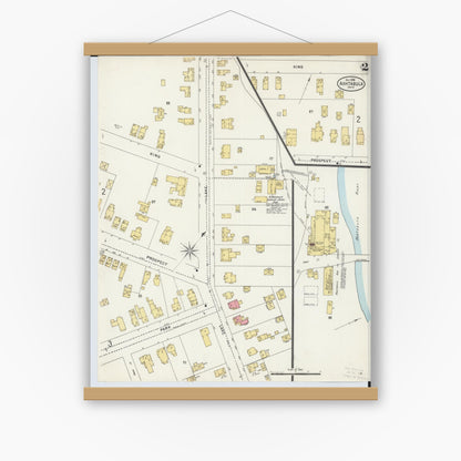 Old map wall art mockup — magnetic wood frame on white wall — Sanborn Fire Insurance Map from Ashtabula, Ashtabula County, Ohio (1898), Sheet #0002