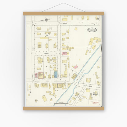 Old map wall art mockup — magnetic wood frame on white wall — Sanborn Fire Insurance Map from Spencerport, Monroe County, New York (1911), Sheet #0002