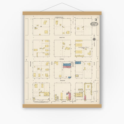 Old map wall art mockup — magnetic wood frame on white wall — Sanborn Fire Insurance Map from Henrietta, Clay County, Texas (1922), Sheet #0003