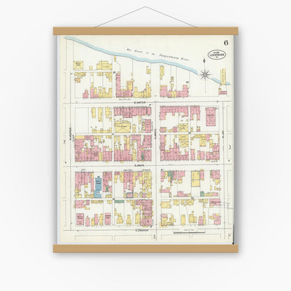 Old map wall art mockup — magnetic wood frame on white wall — Sanborn Fire Insurance Map from Lock Haven, Clinton County, Pennsylvania (1901), Sheet #0006
