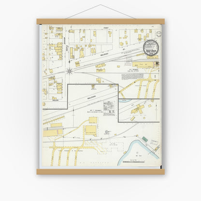 Old map wall art mockup — magnetic wood frame on white wall — Sanborn Fire Insurance Map from Trout Creek, Ontonagon County, Michigan (1900), Sheet #0001