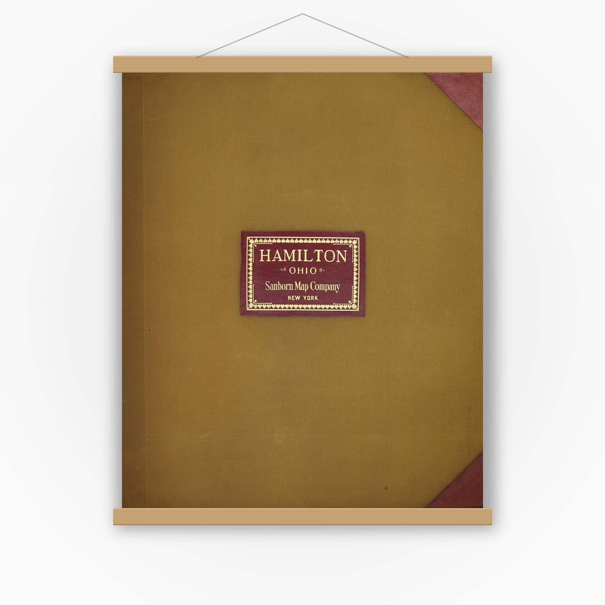 Old map wall art mockup — magnetic wood frame on white wall — Sanborn Fire Insurance Map from Hamilton, Butler County, Ohio (1950), Sheet #0001