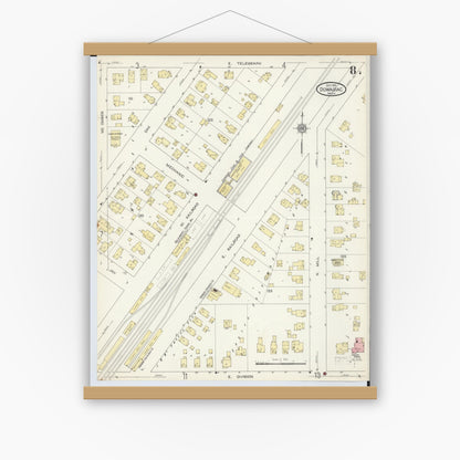 Old map wall art mockup — magnetic wood frame on white wall — Sanborn Fire Insurance Map from Dowagiac, Cass County, Michigan (1913), Sheet #0008