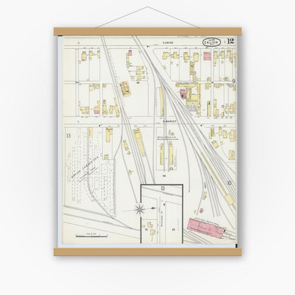 Old map wall art mockup — magnetic wood frame on white wall — Sanborn Fire Insurance Map from Galion, Crawford County, Ohio (1897), Sheet #0012