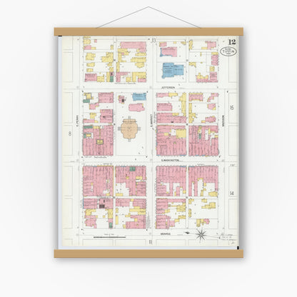 Old map wall art mockup — magnetic wood frame on white wall — Sanborn Fire Insurance Map from Tiffin, Seneca County, Ohio (1901), Sheet #0012