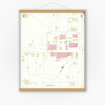 Old map wall art mockup — magnetic wood frame on white wall — Sanborn Fire Insurance Map from Elkhart, Anderson County, Texas (1937), Sheet #0002