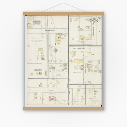 Old map wall art mockup — magnetic wood frame on white wall — Sanborn Fire Insurance Map from Bad Axe, Huron County, Michigan (1893), Sheet #0002