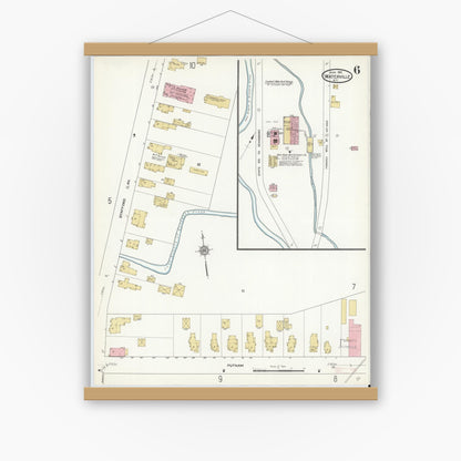 Old map wall art mockup — magnetic wood frame on white wall — Sanborn Fire Insurance Map from Waterville, Oneida County, New York (1912), Sheet #0006