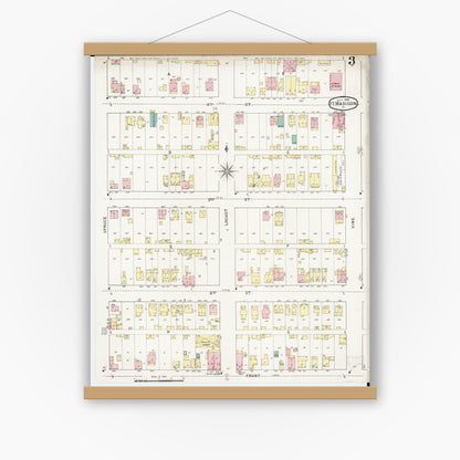 Old map wall art mockup — magnetic wood frame on white wall — Sanborn Fire Insurance Map from Fort Madison, Lee County, Iowa (1894), Sheet #0003