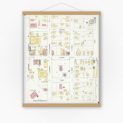 Old map wall art mockup — magnetic wood frame on white wall — Sanborn Fire Insurance Map from Caro, Tuscola County, Michigan (1909), Sheet #0003