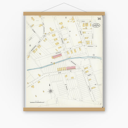 Old map wall art mockup — magnetic wood frame on white wall — Sanborn Fire Insurance Map from Duquesne, Allegheny County, Pennsylvania (1907), Sheet #0014