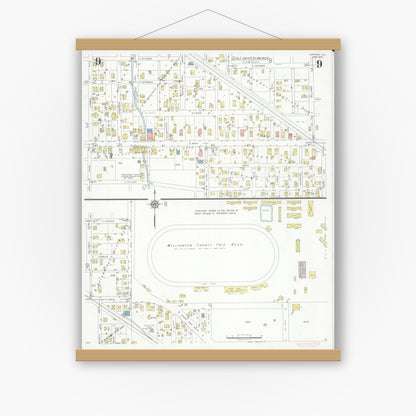 Old map wall art mockup — magnetic wood frame on white wall — Sanborn Fire Insurance Map from Marion, Williamson County, Illinois (1937), Sheet #0009