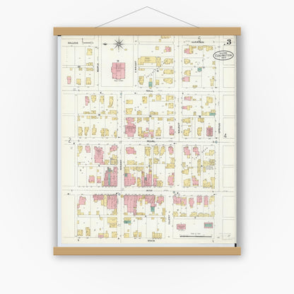 Old map wall art mockup — magnetic wood frame on white wall — Sanborn Fire Insurance Map from Covington, Miami County, Ohio (1905), Sheet #0003